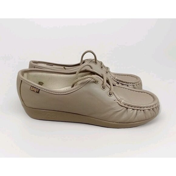 SAS Siesta Women's Tan Beige Leather Oxford Comfort Shoes 8N EUC - Picture 1 of 9